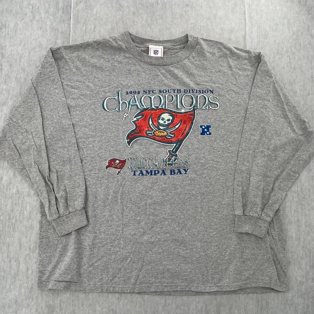 VINTAGE Tampa Bay Buccaneers Shirt Adult 2XL Gray Long Sleeve 2002 NFC Champions